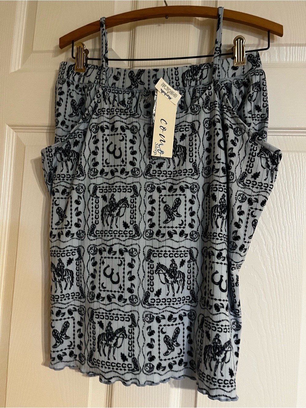 Women's Light Blue Patterned tank top pajama set